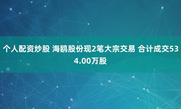 个人配资炒股 海鸥股份现2笔大宗交易 合计成交534.00万股